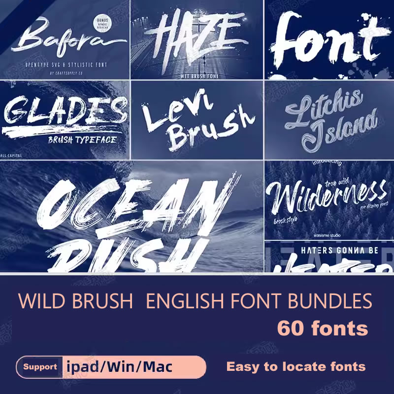 Wild Ink Brush English Font Bundle - 62-wonderful-fonts bundle – Bold Handwritten Calligraphy for Procreate & Photoshop (Mac/Win)